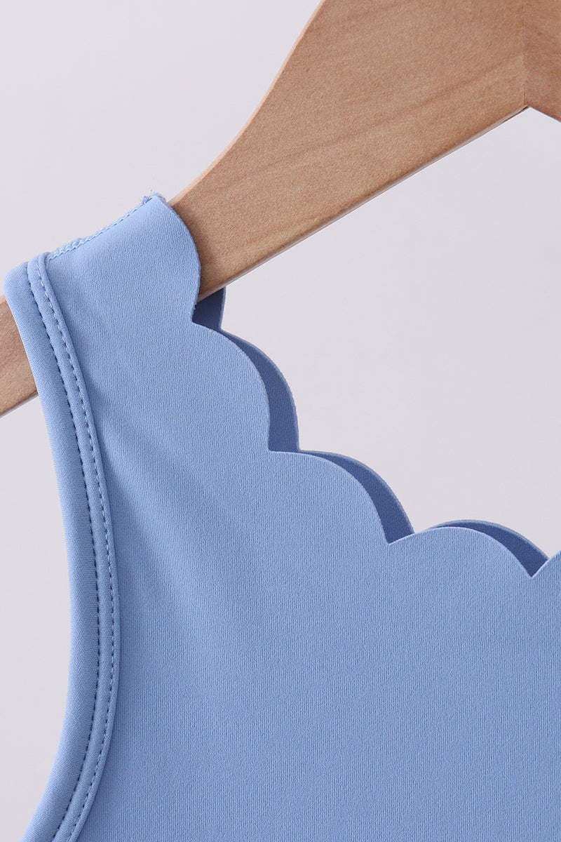 Robe mère-fille festonnée bleu actif