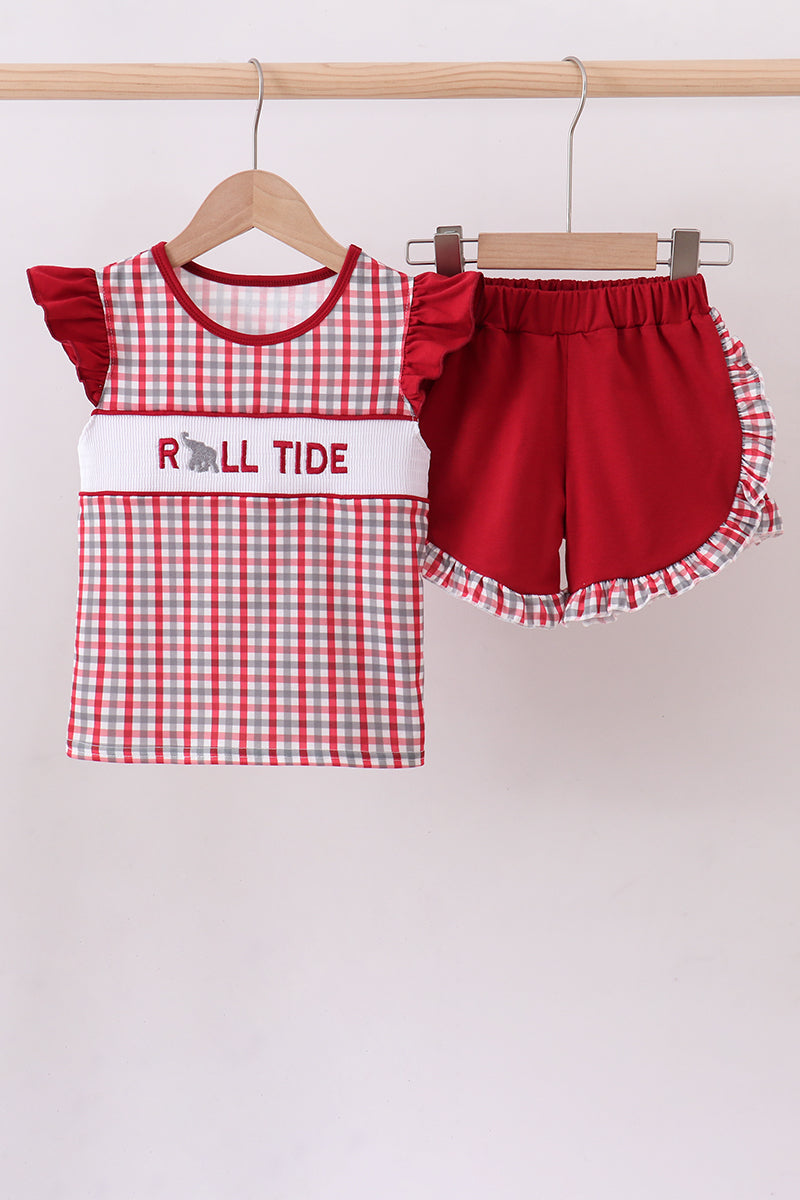 Ensemble short à volants à smocks carreaux Alabama Roll Tide