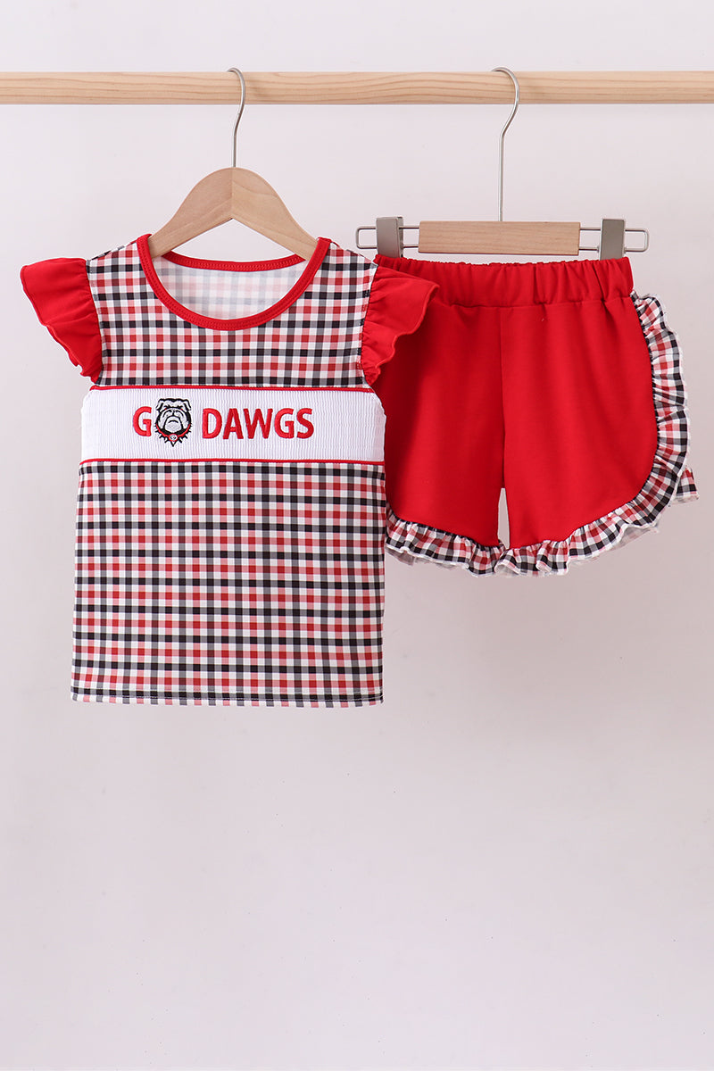 Ensemble short à volants à carreaux brodé Georgia Go Dawgs