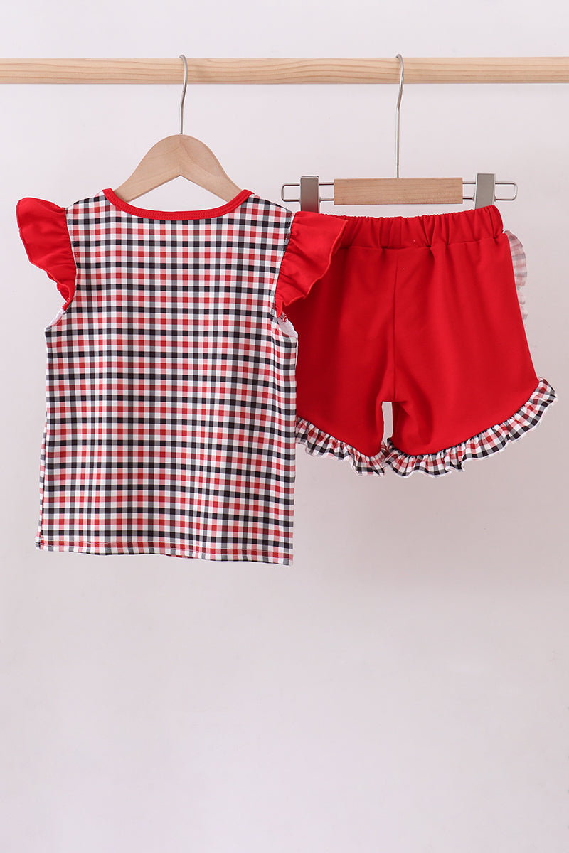 Ensemble short à volants à carreaux brodé Georgia Go Dawgs