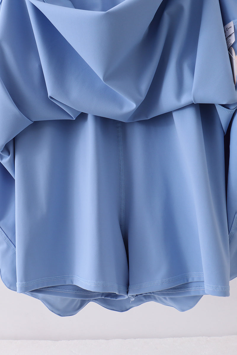 Robe mère-fille festonnée bleu actif