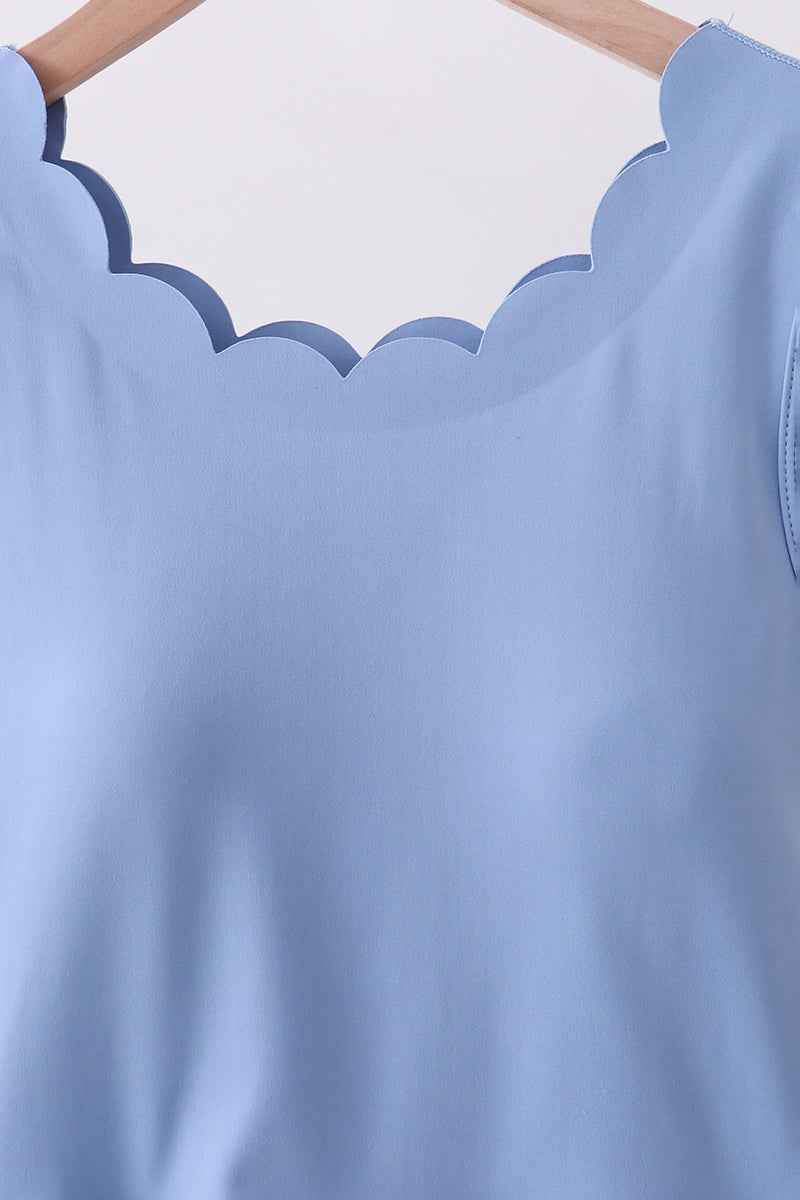 Robe mère-fille festonnée bleu actif
