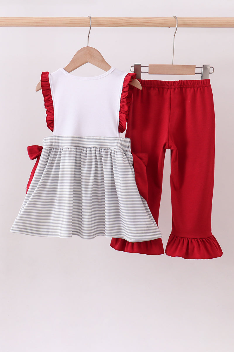 Ensemble pantalon à volants et broderie rayée Alabama marron