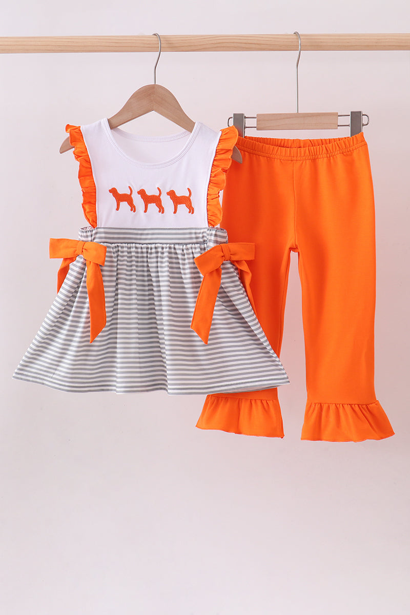 Ensemble pantalon à volants avec broderies et rayures Orange Tennessee