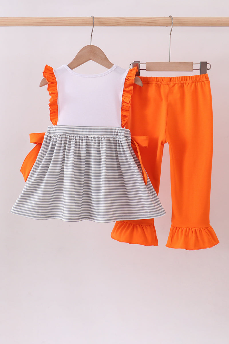 Ensemble pantalon à volants avec broderies et rayures Orange Tennessee