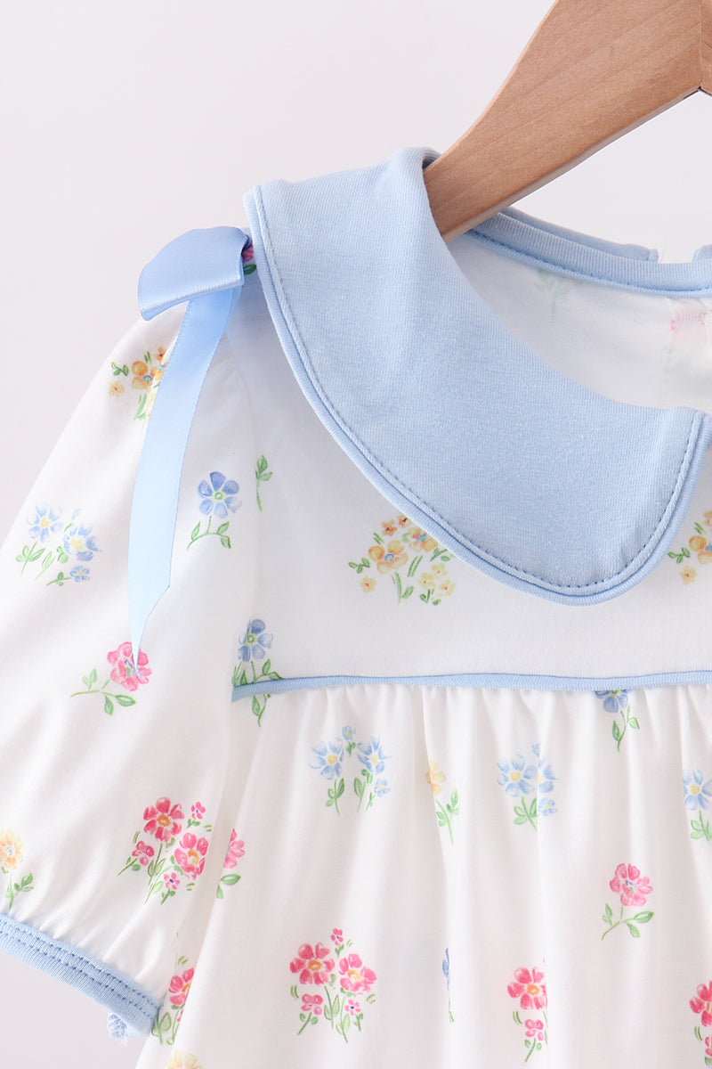 Ensemble pantalon et haut à nœud imprimé floral bleu