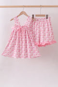 Ensemble short à volants et nœud imprimé floral rose