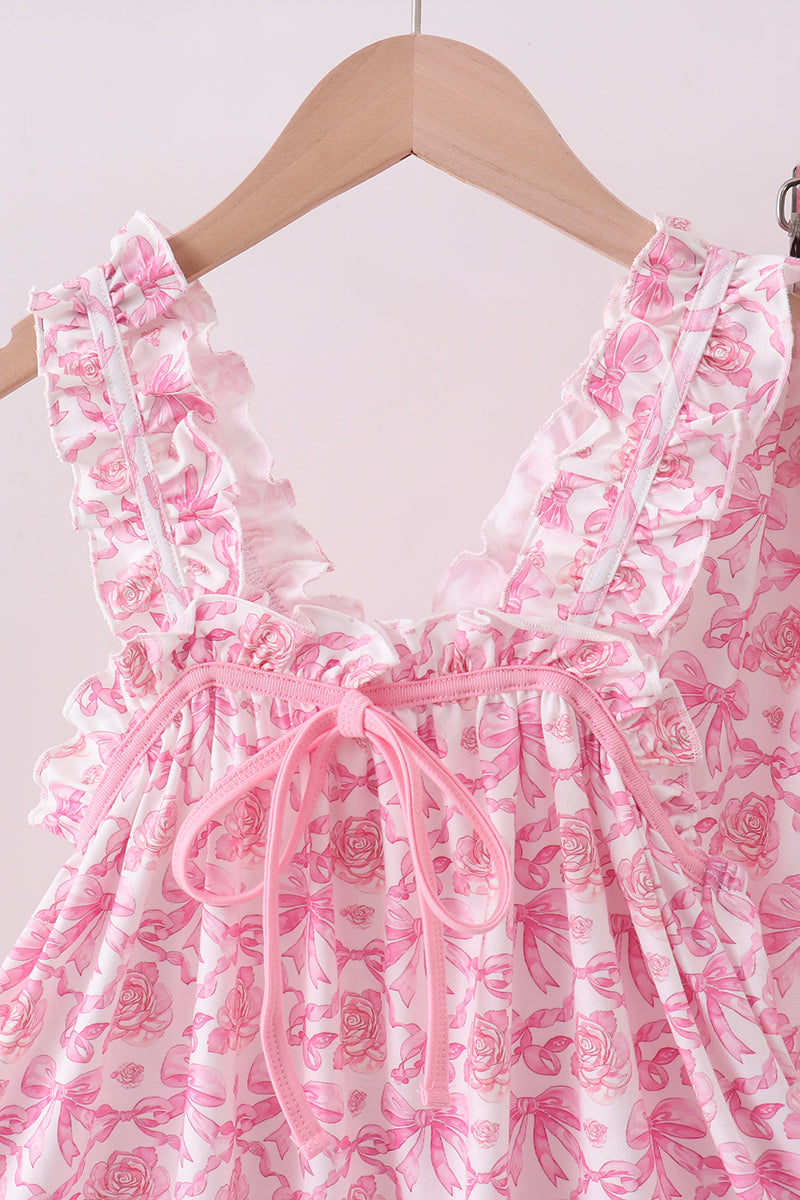 Ensemble short à volants et nœud imprimé floral rose