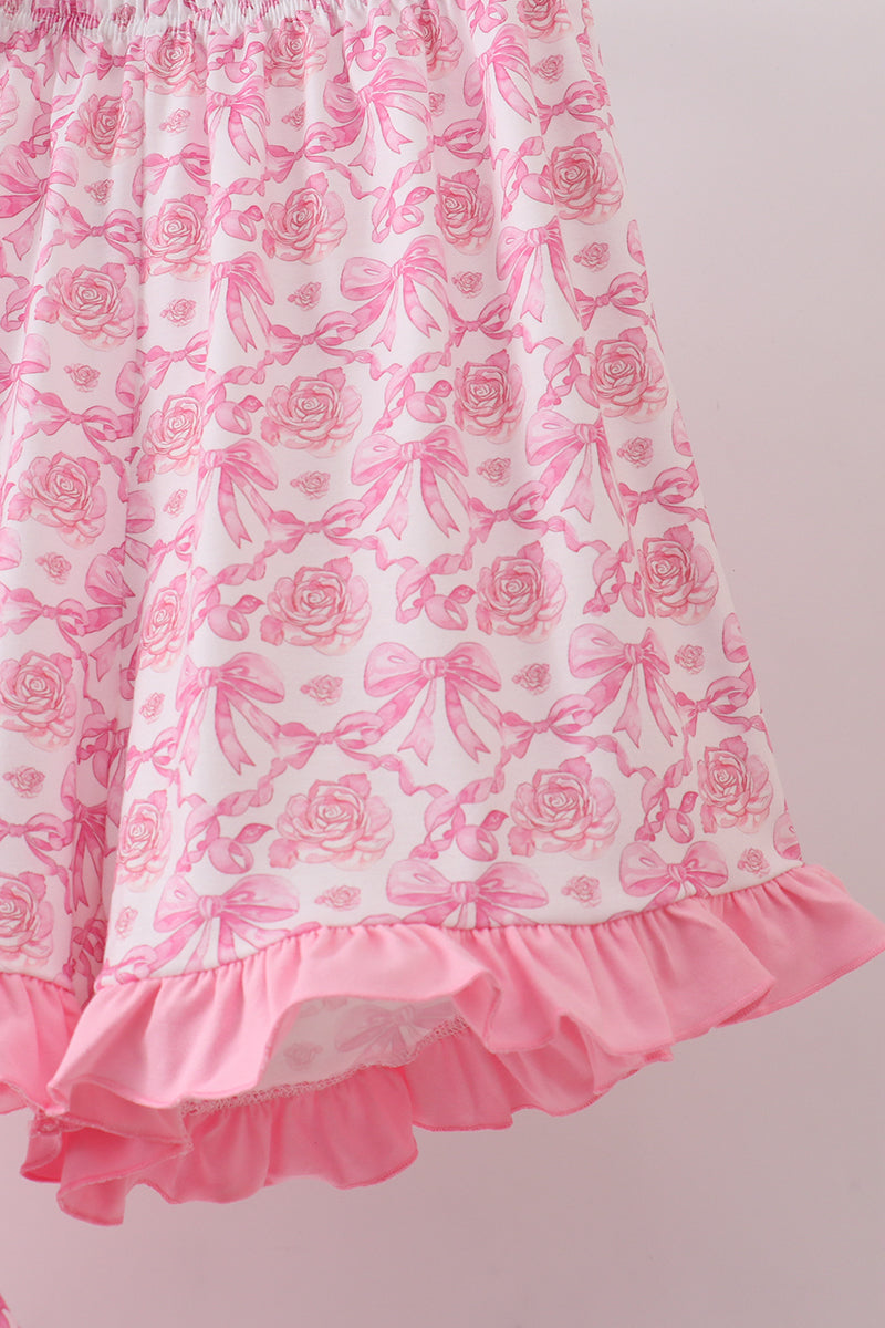 Ensemble short à volants et nœud imprimé floral rose