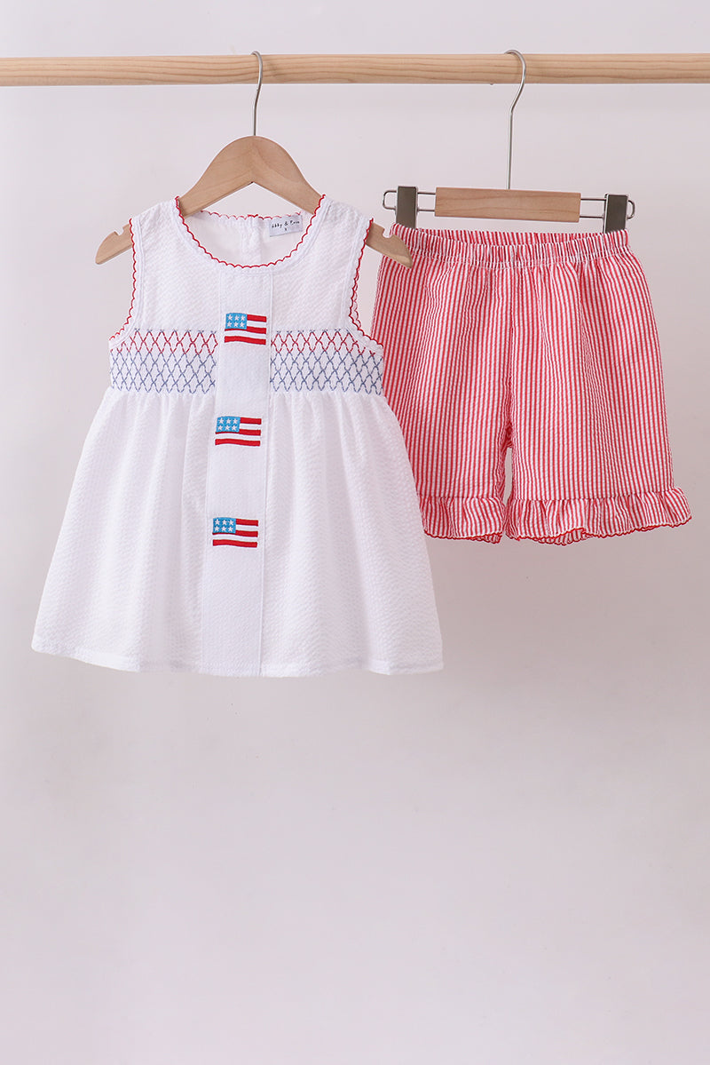 Ensemble short rose à volants smockés