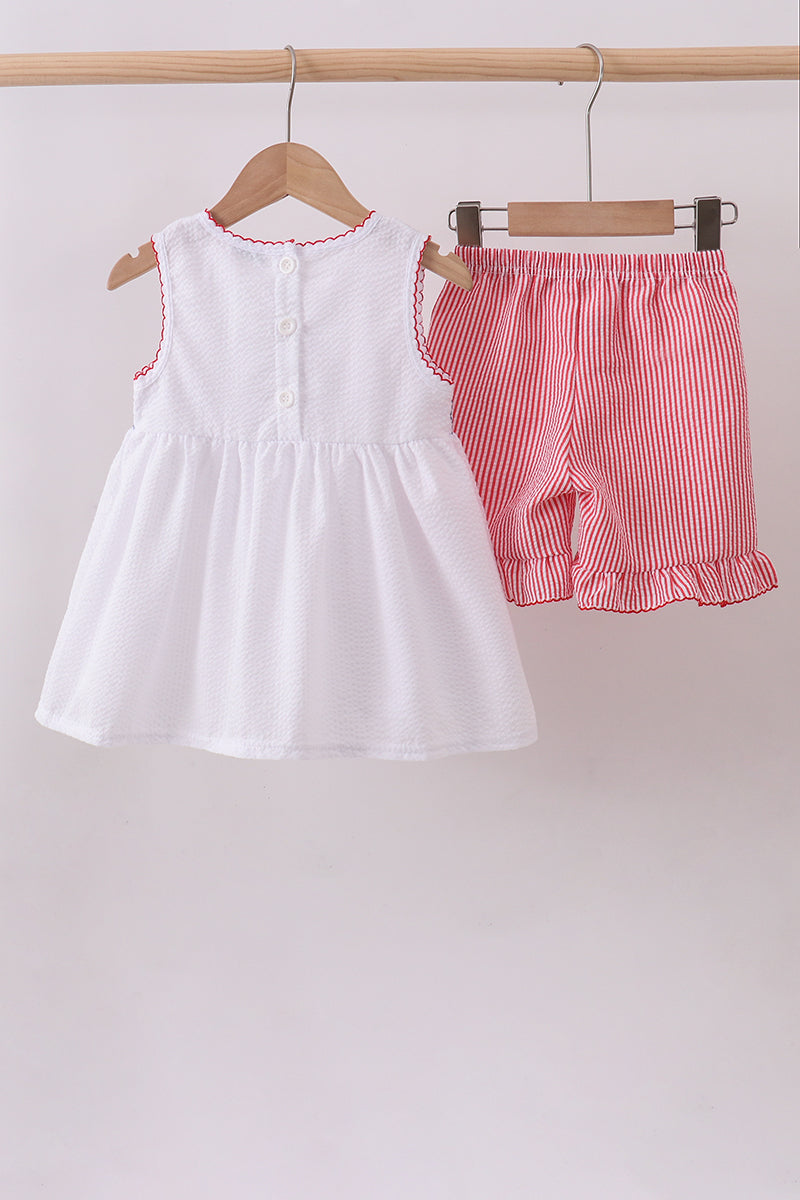 Ensemble short rose à volants smockés