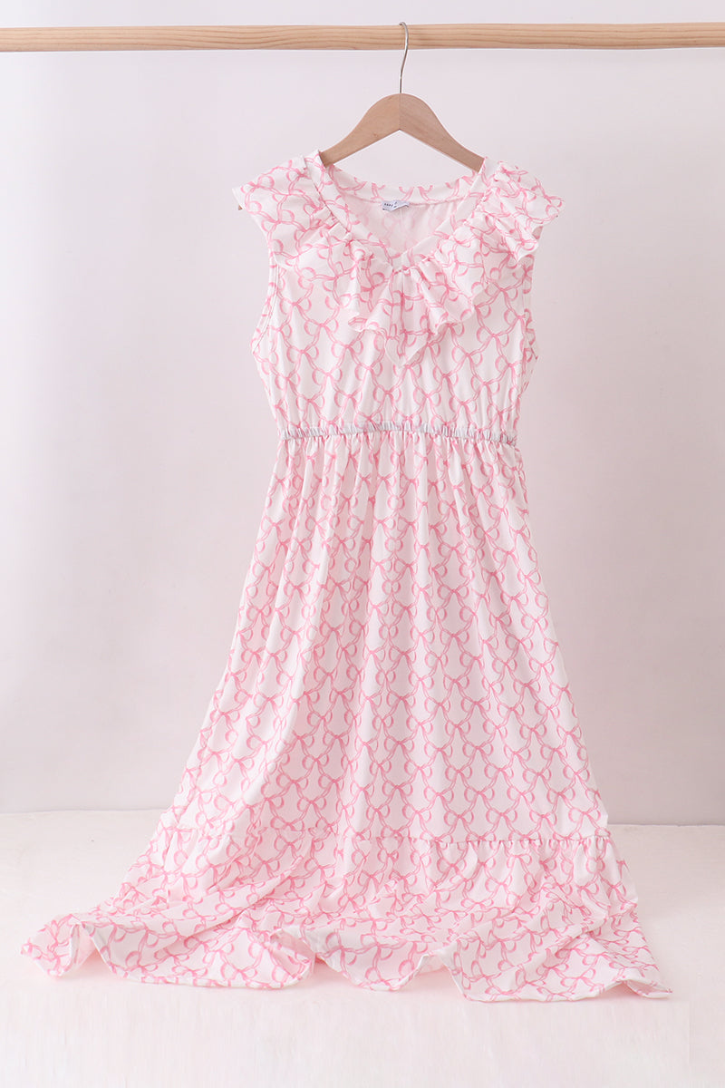 Robe rose à volants étagée et à nœud papillon