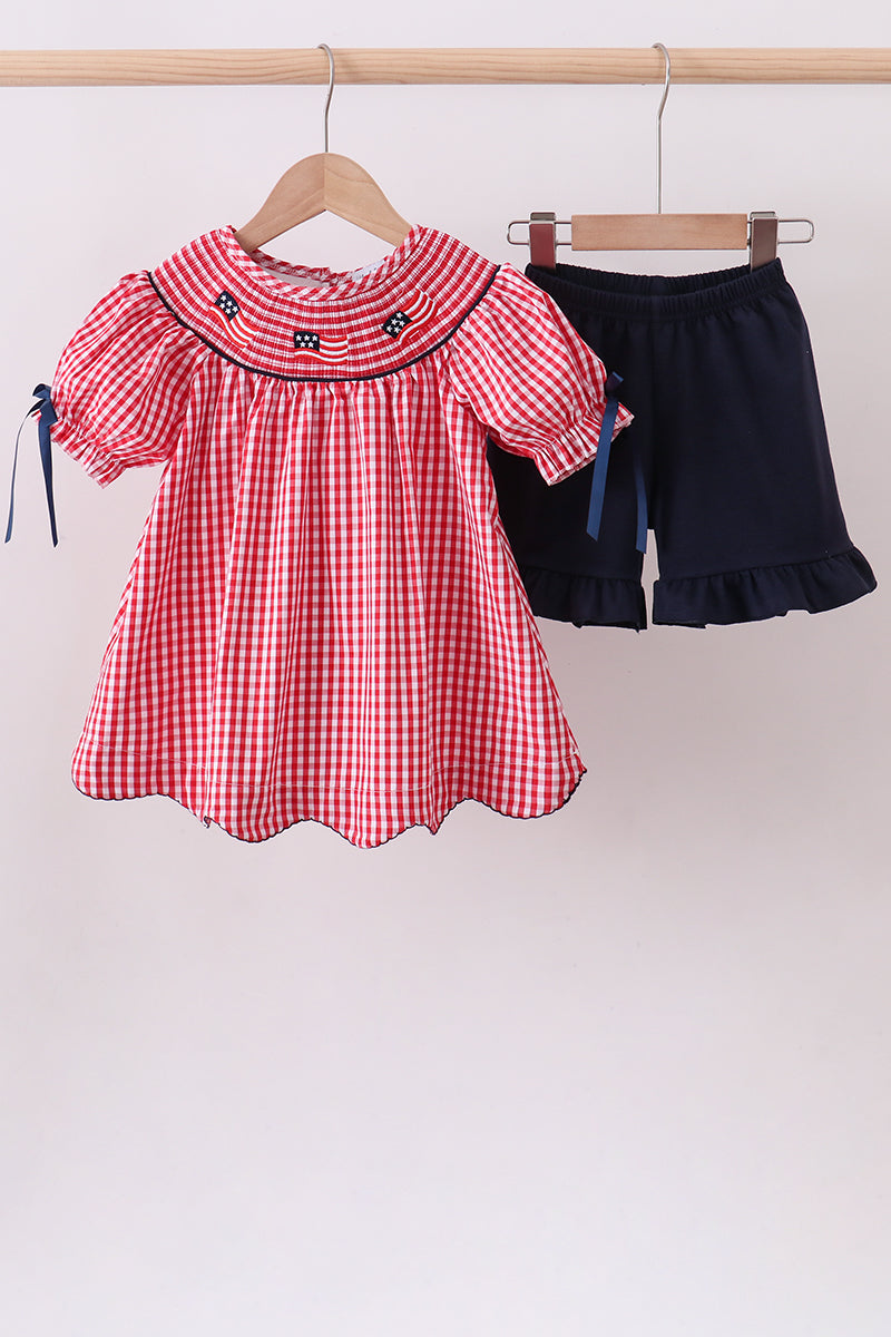 Ensemble short à volants vichy smocké drapeau rouge