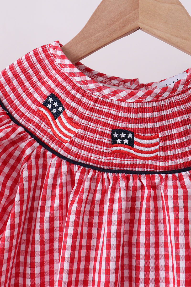 Ensemble short à volants vichy smocké drapeau rouge