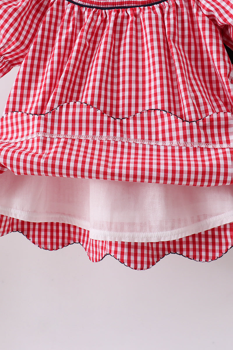Ensemble short à volants vichy smocké drapeau rouge