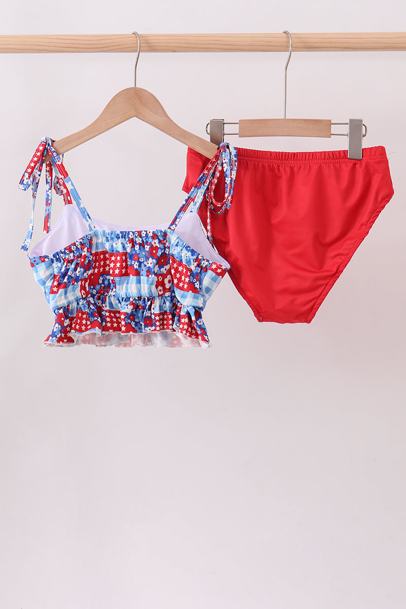 Maillot de bain 2 pièces imprimé floral rouge