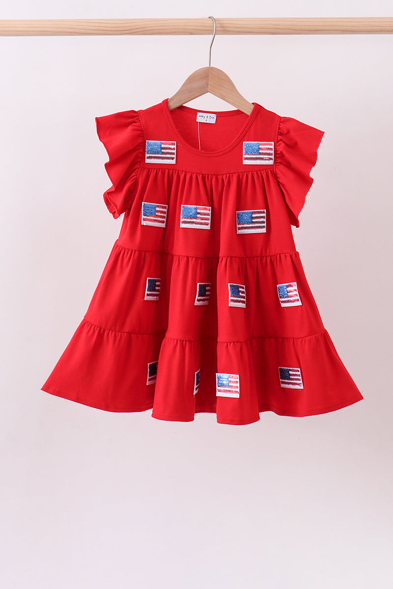 Robe à volants étagés et sequins rouge vif