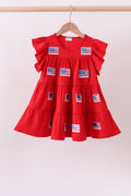 Robe à volants étagés et sequins rouge vif