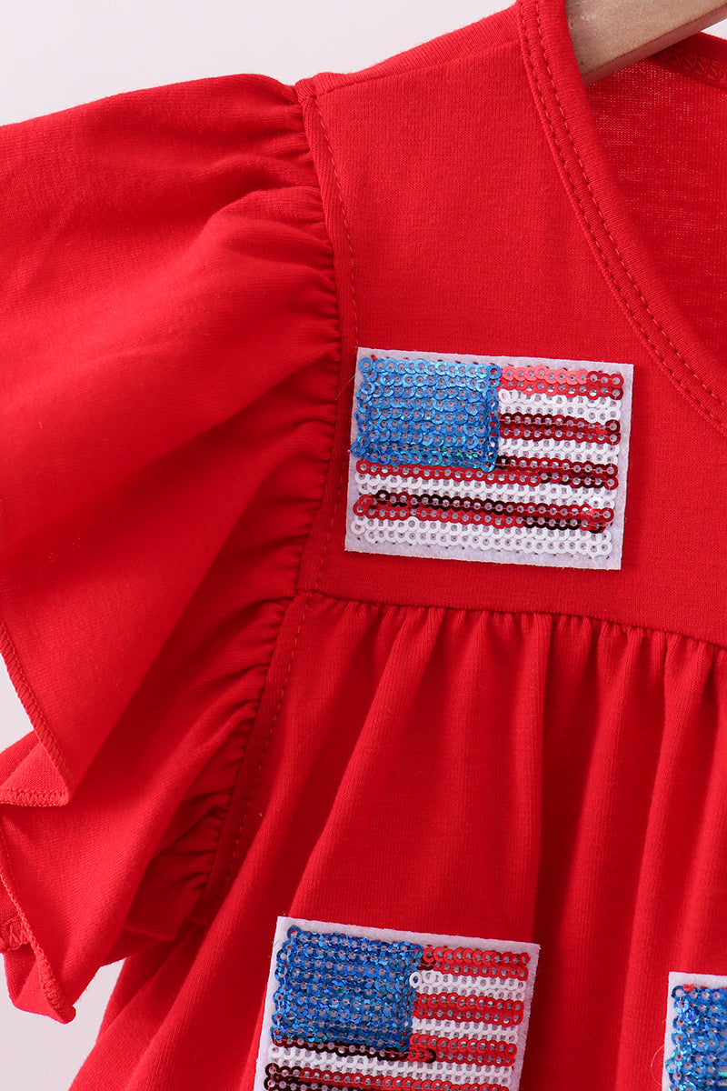Robe à volants étagés et sequins rouge vif