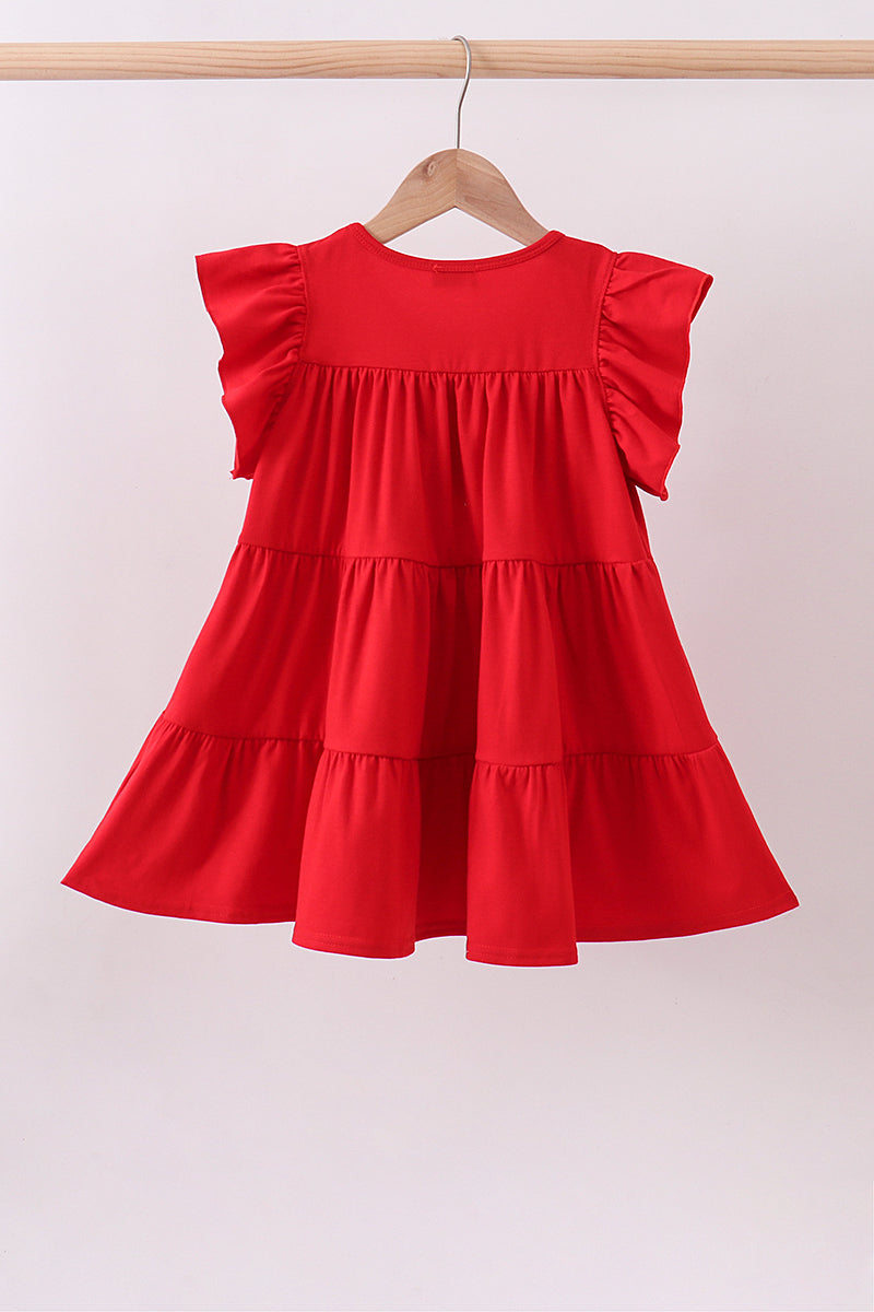 Robe à volants étagés et sequins rouge vif