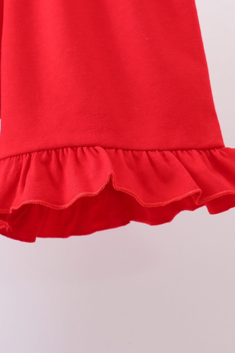 Ensemble short à volants smocké rayé drapeau rouge