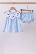 Ensemble bloomer brodé jacquard bleu