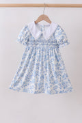 Robe smockée rose bleue