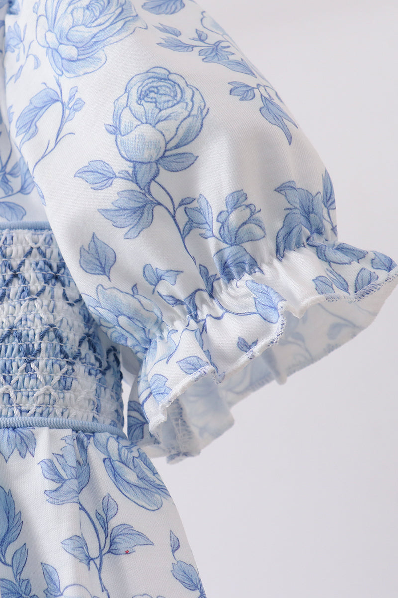 Robe smockée rose bleue