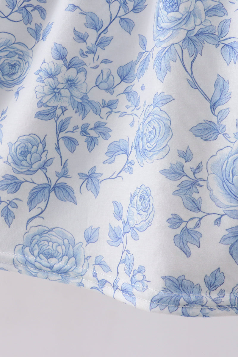 Robe smockée rose bleue