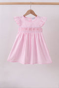 Robe smockée à volants et nœud rose