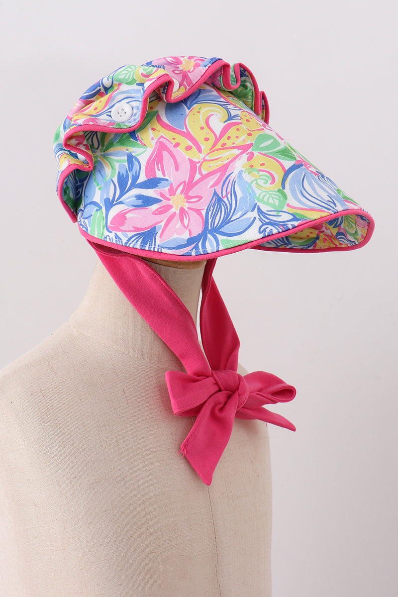Chapeau à volants et nœud, motif floral tropical