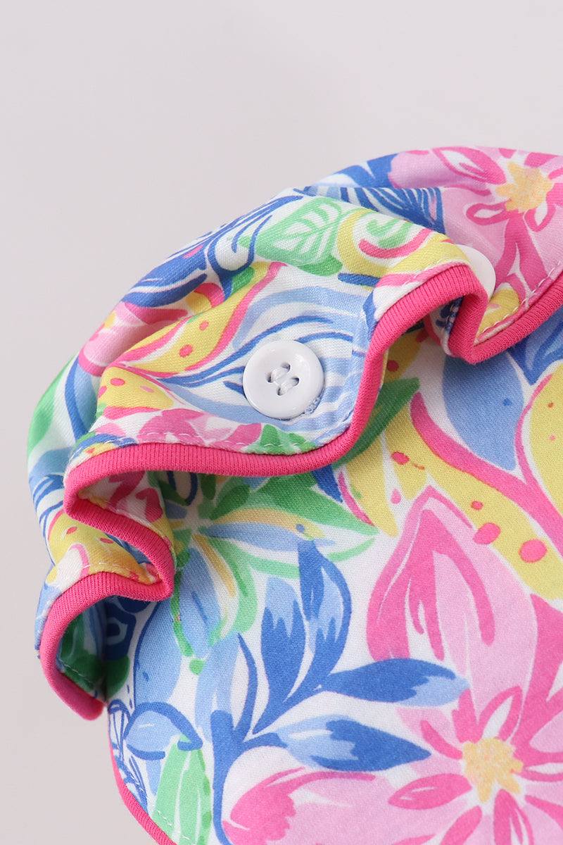 Chapeau à volants et nœud, motif floral tropical