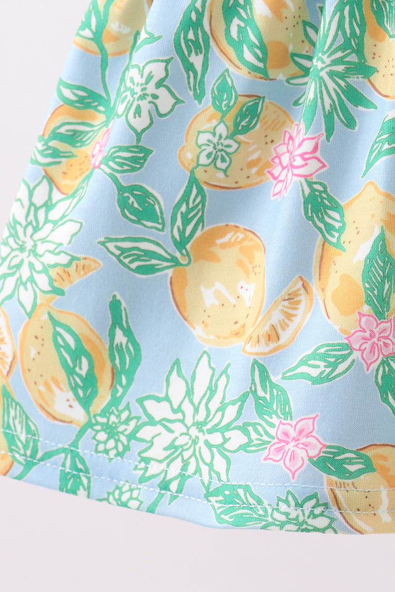 Ensemble bloomer et son haut smocké à nœud motif citrons verts