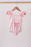 Maillot de bain à volants et nœud, imprimé floral rose poudré