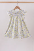 Robe à smocks à volants et motifs floraux "Golden Meadow"