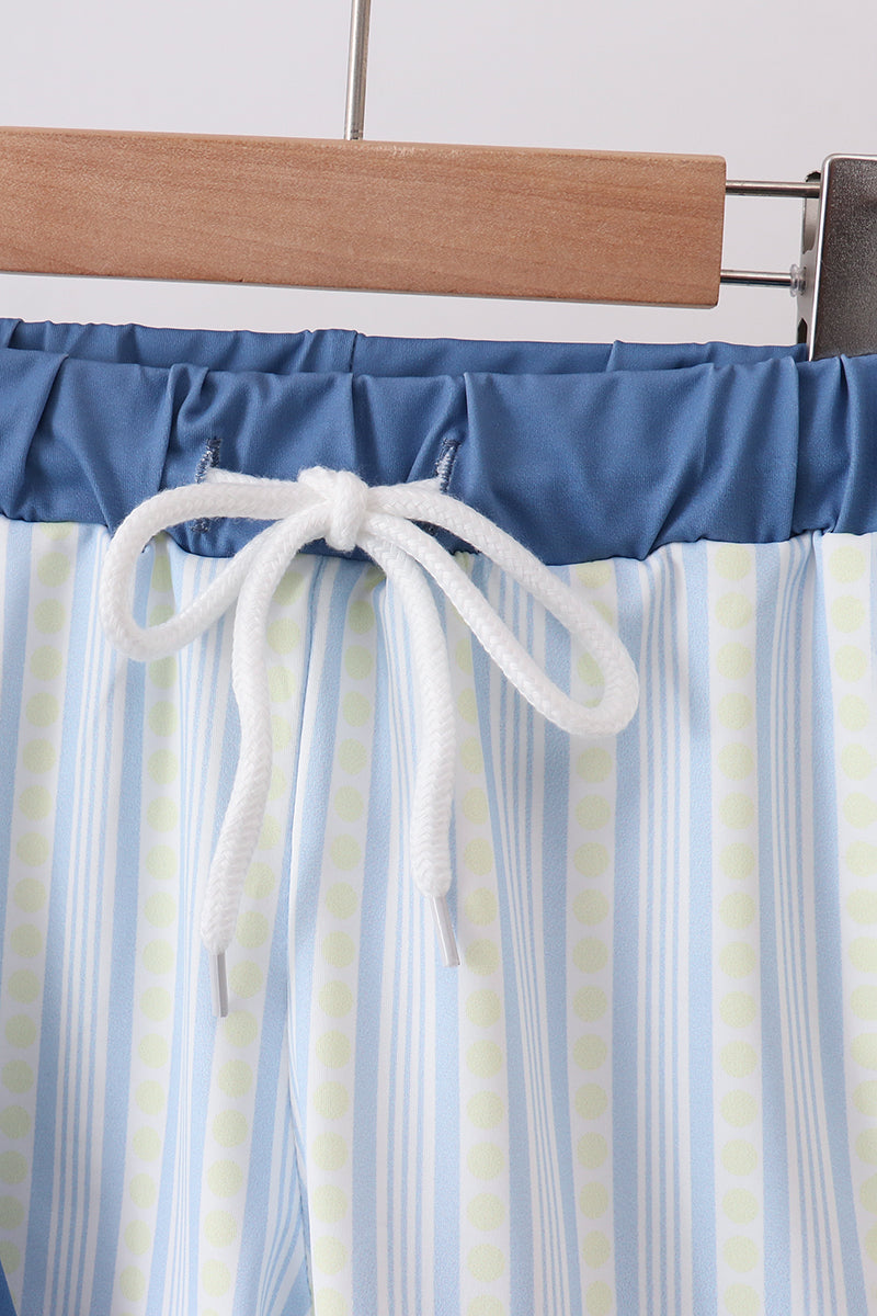 Maillot de bain 2 pièces avec rayures et applique requin bleu