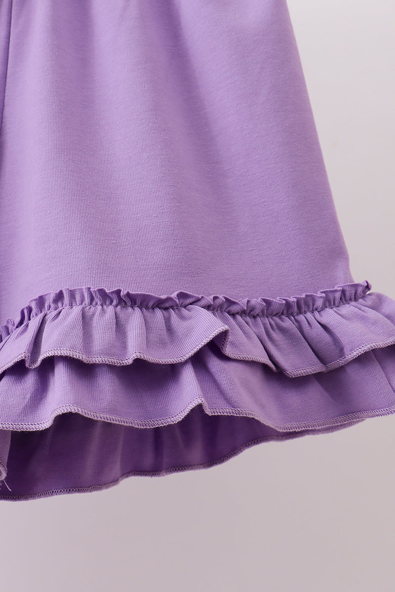Ensemble short smocké à volants, motif nœud papillon, rose violet