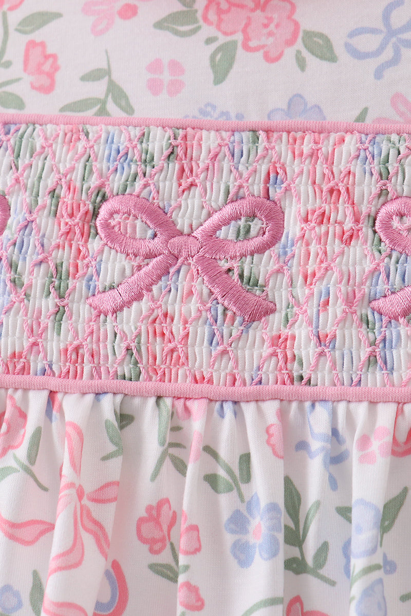 Ensemble barboteuse à smocks et volants, imprimé floral rose
