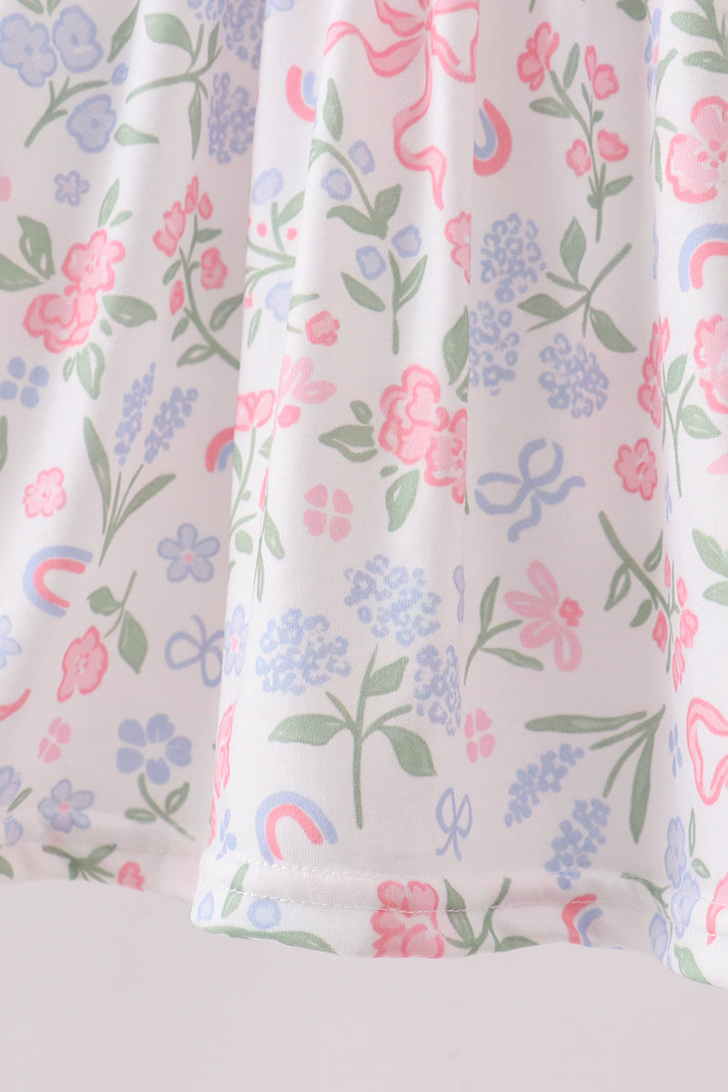 Ensemble barboteuse à smocks et volants, imprimé floral rose