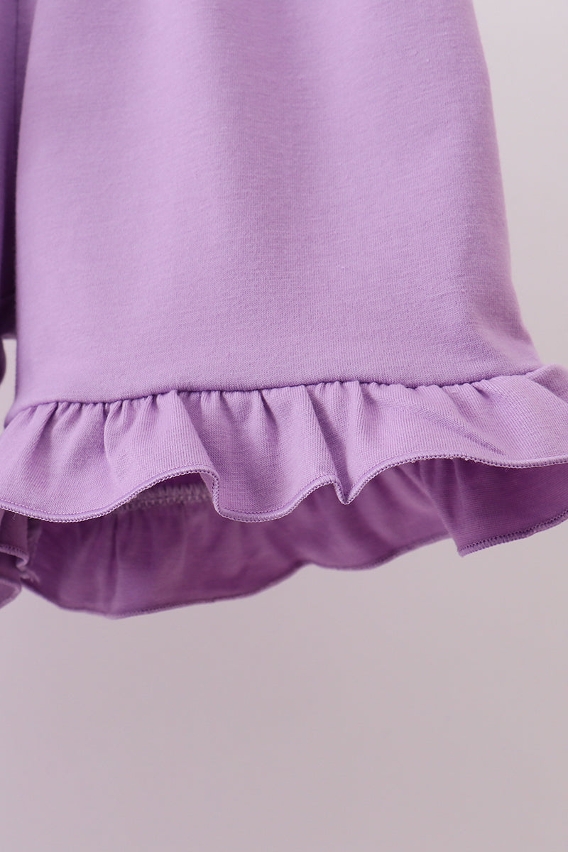 Ensemble short à volants vichy brodé floral violet