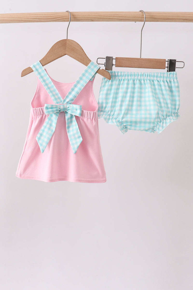 Ensemble bloomer brodé d'un voilier rose