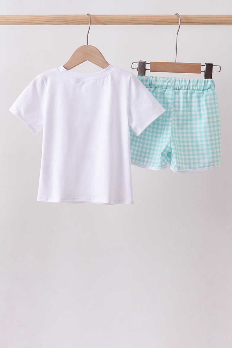 Ensemble short brodé voilier blanc