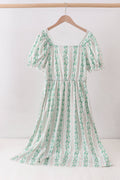 Robe à rayures florales vertes (longueur 105 cm)