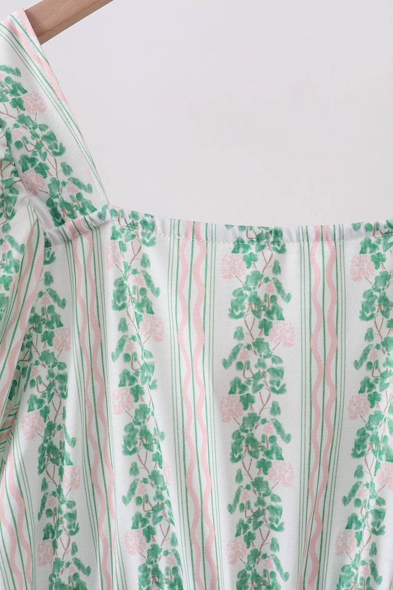 Robe à rayures florales vertes (longueur 105 cm)