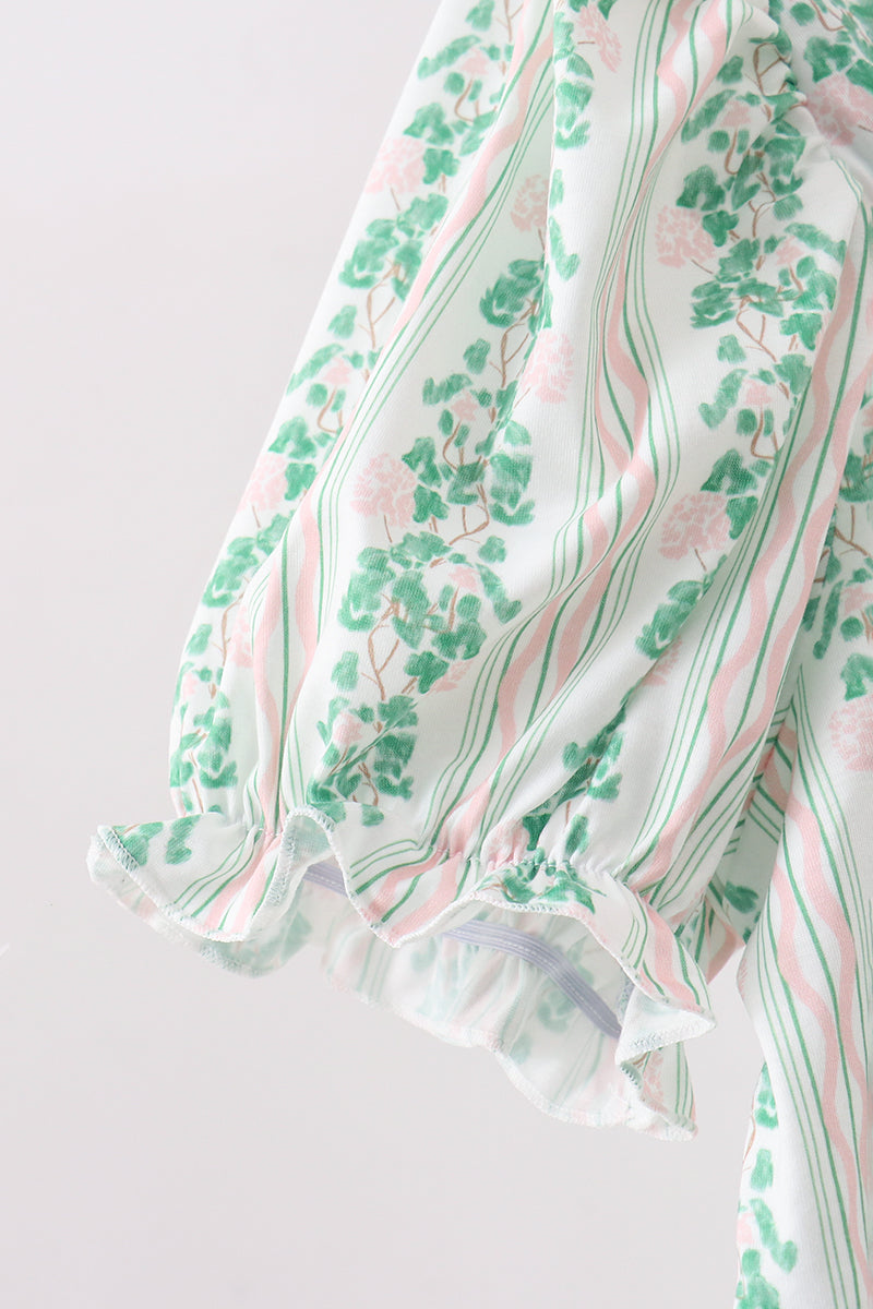 Robe à rayures florales vertes (longueur 105 cm)