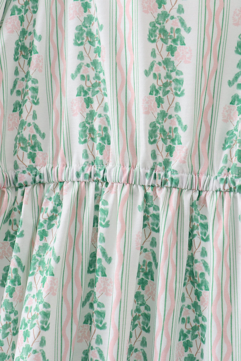 Robe à rayures florales vertes (longueur 105 cm)