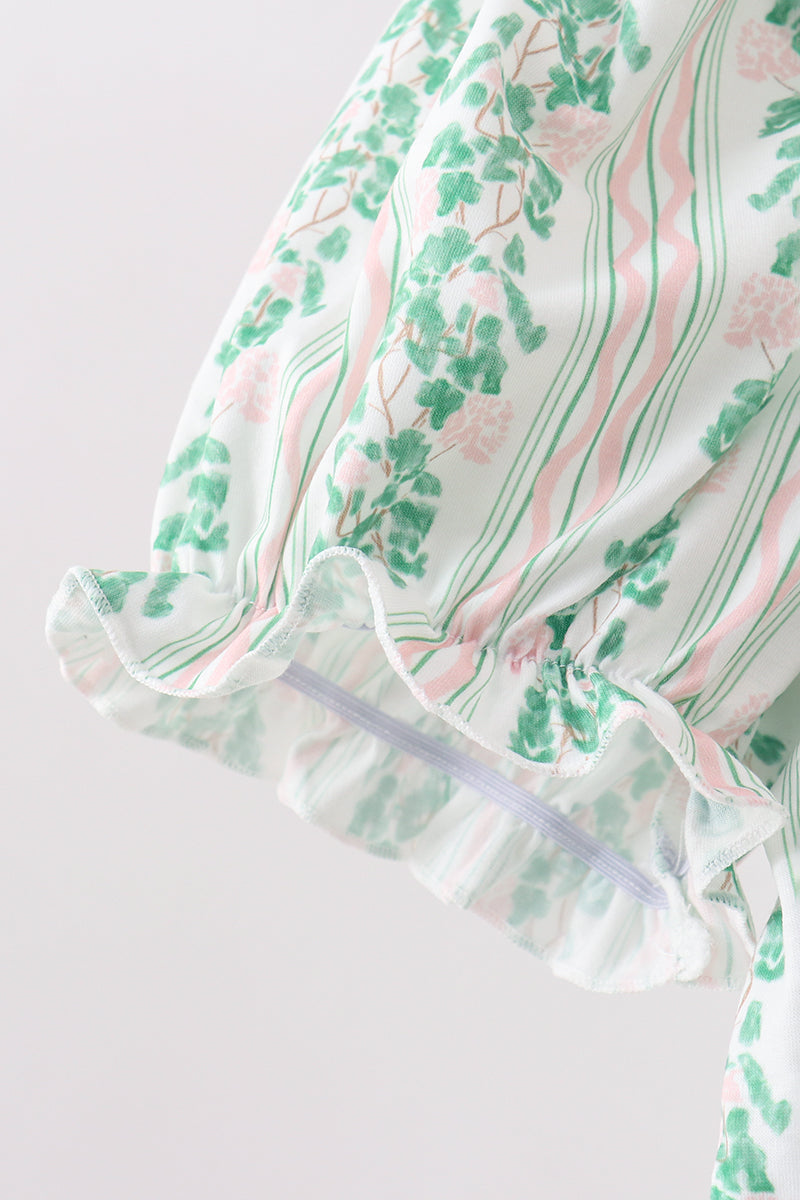Robe à rayures florales vertes (longueur 105 cm)