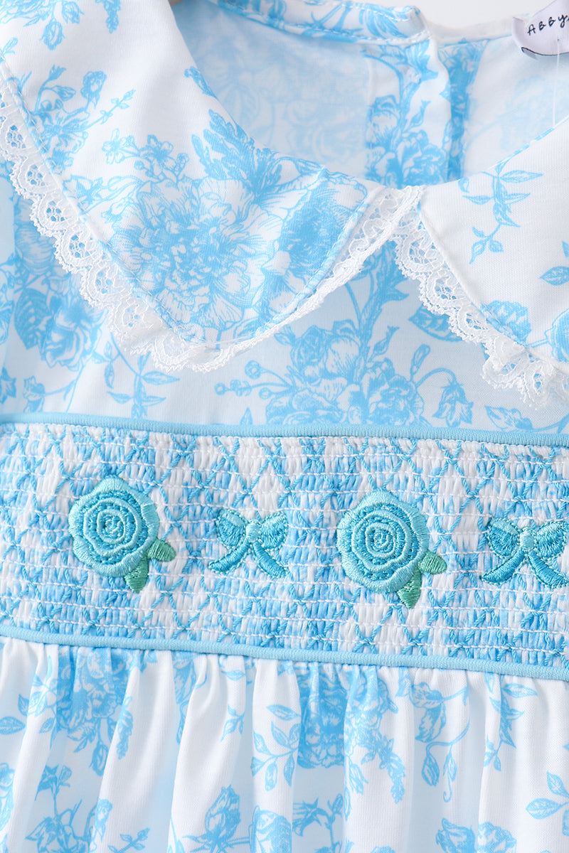 Ensemble bloomer smocké rose bleu
