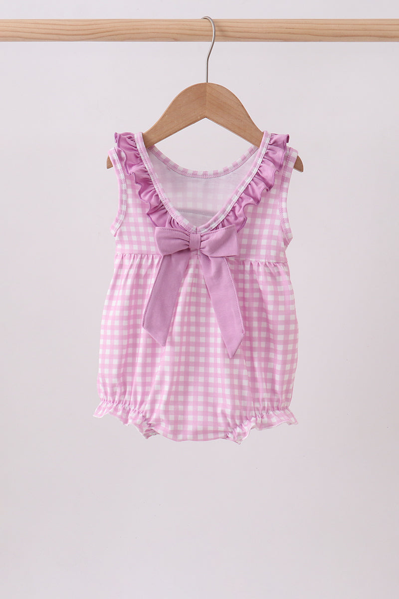 Barboteuse à smocks à volants rose fleuri avec nœud