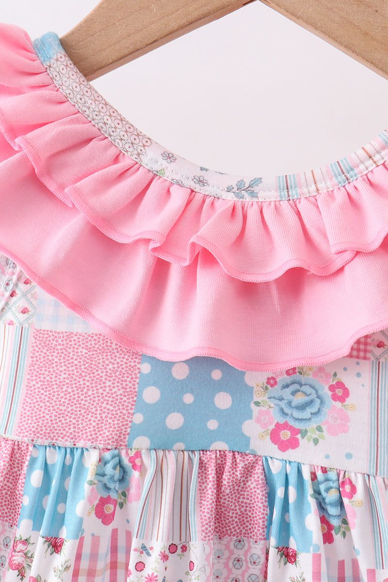 Ensemble bloomer rose à volants fleuri et patchwork